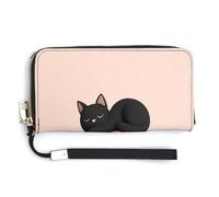 Jubonexis Black Cat Lying on A Pumpkin PU Leather Clutch Long Bifold Wallet, Coin Purse Credit Pass Case, Durable Card-Holder Money Storage for Women Men