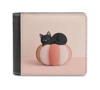 Jubonexis Black Cat Lying on A Pumpkin Soft PU Leather Bifold Wallet, Coin Purse Credit Pass Case, Durable Card-Holder Slim Billfold for Men Woman Money Storage