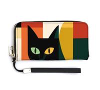 Jubonexis Black Cat Minimalistic PU Leather Clutch Long Bifold Wallet, Coin Purse Credit Pass Case, Durable Card-Holder Money Storage for Women Men