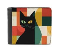 Jubonexis Black Cat Minimalistic Soft PU Leather Bifold Wallet, Coin Purse Credit Pass Case, Durable Card-Holder Slim Billfold for Men Woman Money Storage
