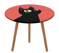 Jubonexis Black Cat on Pink Round Tablecloth,Waterproof Elastic Fitted Table Covers for Picnic Camping Dining 130 Cm