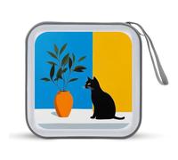 Jubonexis Black Cat Orange Vase Green Plant CD Case DVD Storage Case Portable