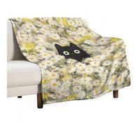 Jubonexis Black Cat Peeking Out from The Daisies Field Anti Pilling Throw Blankets Cozy Durable Blanket for Bedroom Living Rooms Couch Sofa Bed 130x150cm(50x60in)