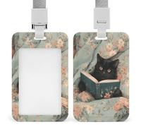 Jubonexis Black Cat Reading A Book in Bed ID Badge Holder Retractable Clip Card Holder Card Protector Name Badge Name Tag for Work Office Doctor Nurse