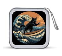 Jubonexis Black Cat Surfing on The Wave CD Case DVD Storage Case Portable