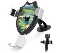 Jubonexis Black Cat Swimming in The Pond Car Phone Holder Mount Triangle Clip Base Air Vent Cell Phone Car Mount Automotive Accessories for 4-6 Inches Cell Smartphones