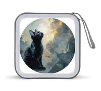 Jubonexis Black Cat Under Moon with Swirling Clouds CD Case DVD Storage Case Portable for Car Home Travel
