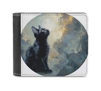 Jubonexis Black Cat Under Moon with Swirling Clouds Soft PU Leather Bifold Wallet, Coin Purse Credit Pass Case, Durable Card-Holder Slim Billfold for Men Woman Money Storage