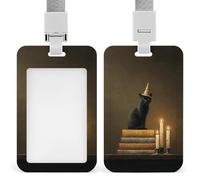 Jubonexis Black Cat Witch Hat on Books ID Badge Holder Retractable Clip Card Holder Card Protector Name Badge Name Tag for Work Office Doctor Nurse