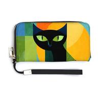 Jubonexis Black Cat with Green Eyes PU Leather Clutch Long Bifold Wallet, Coin Purse Credit Pass Case, Durable Card-Holder Money Storage for Women Men