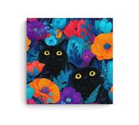 Jubonexis Black Cats And Colorful Flowers Canvas Wall Art Poster Painting Aesthetic Picture for Living Room Farmhouse Decor 16x16inch(40x40cm) Unframe