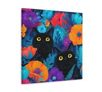 Jubonexis Black Cats And Colorful Flowers Canvas Wall Art Poster Painting Aesthetic Picture for Living Room Farmhouse Decor 16x16inch(40x40cm) Frame