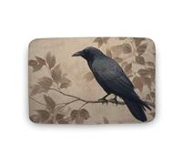 Jubonexis Black Crow Perched on The Branch Bathroom Door Rug Mat, Extra Soft Coral Velvet Floor Mat, Rapid Water Absorption Non Slip Comfortable Bath Rugs Mats 15.7"x23.6"