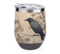 Jubonexis Black Crow Perched on The Branch Wine Tumbler Stainless Steel Insulated Mug Double Wall Water Cup with Lid 12 Oz