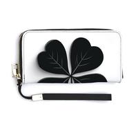 Jubonexis Black Four Leaf Clover Simple PU Leather Clutch Long Bifold Wallet, Coin Purse Credit Pass Case, Durable Card-Holder Money Storage for Women Men