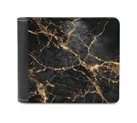 Jubonexis Black Marble Gold Veining Soft PU Leather Bifold Wallet, Coin Purse Credit Pass Case, Durable Card-Holder Slim Billfold for Men Woman Money Storage