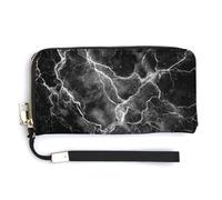 Jubonexis Black Marble Texture PU Leather Clutch Long Bifold Wallet, Coin Purse Credit Pass Case, Durable Card-Holder Money Storage for Women Men