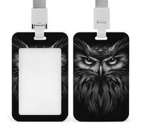 Jubonexis Black Mythical Owl ID Badge Holder Retractable Clip Card Holder Card Protector Name Badge Name Tag for Work Office Doctor Nurse