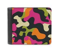 Jubonexis Black Neon Pink Orange Camouflage Soft PU Leather Bifold Wallet, Coin Purse Credit Pass Case, Durable Card-Holder Slim Billfold for Men Woman Money Storage