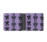 Jubonexis Black Pretty Lace Bows Tied Vertical Rows Soft PU Leather Bifold Wallet, Coin Purse Credit Pass Case, Durable Card-Holder Slim Billfold for Men Woman Money Storage