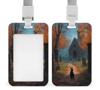 Jubonexis Black Rabbit Old Church Tombstones ID Badge Holder Retractable Clip Card Holder Card Protector Name Badge Name Tag for Work Office Doctor Nurse