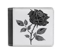 Jubonexis Black Rose Vintage Halloween Soft PU Leather Bifold Wallet, Coin Purse Credit Pass Case, Durable Card-Holder Slim Billfold for Men Woman Money Storage