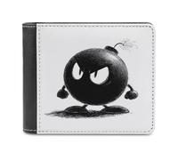 Jubonexis Black Round Bomb Soft PU Leather Bifold Wallet, Coin Purse Credit Pass Case, Durable Card-Holder Slim Billfold for Men Woman Money Storage