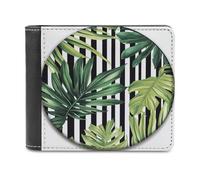 Jubonexis Black Stripes and Green Palm Leaves Soft PU Leather Bifold Wallet, Coin Purse Credit Pass Case, Durable Card-Holder Slim Billfold for Men Woman Money Storage