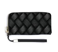 Jubonexis Black Structured Pattern PU Leather Clutch Long Bifold Wallet, Coin Purse Credit Pass Case, Durable Card-Holder Money Storage for Women Men