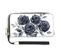 Jubonexis Black Vase with Roses Spooky Halloween PU Leather Clutch Long Bifold Wallet, Coin Purse Credit Pass Case, Durable Card-Holder Money Storage for Women Men