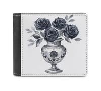 Jubonexis Black Vase with Roses Spooky Halloween Soft PU Leather Bifold Wallet, Coin Purse Credit Pass Case, Durable Card-Holder Slim Billfold for Men Woman Money Storage