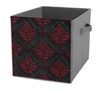 Jubonexis Black Velvet with Red Gothic Floral Flower Cube Storage Bins Storage Cubes Foldable Decorative Fabric Storage Baskets Home Organizers with Handles for Shelves,Closet, 27x27 CM