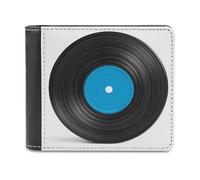 Jubonexis Black Vinyl Record Soft PU Leather Bifold Wallet, Coin Purse Credit Pass Case, Durable Card-Holder Slim Billfold for Men Woman Money Storage