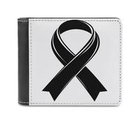 Jubonexis Black White Cancer Awareness Ribbon Soft PU Leather Bifold Wallet, Coin Purse Credit Pass Case, Durable Card-Holder Slim Billfold for Men Woman Money Storage