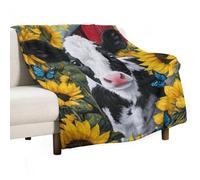 Jubonexis Black White Cow Blue Butterflies Sunflowers Anti Pilling Throw Blankets Cozy Durable Blanket for Bedroom Living Rooms Couch Sofa Bed 130x150cm(50x60in)