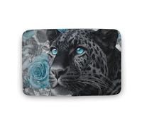 Jubonexis Black White Leopard with Blue Eyes Bathroom Door Rug Mat, Extra Soft Coral Velvet Floor Mat, Rapid Water Absorption Non Slip Comfortable Bath Rugs Mats 19.7"x31.5"