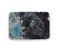 Jubonexis Black White Leopard with Blue Eyes Bathroom Door Rug Mat, Extra Soft Coral Velvet Floor Mat, Rapid Water Absorption Non Slip Comfortable Bath Rugs Mats 15.7"x23.6"