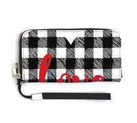 Jubonexis Black White Plaid Pattern Heart Love PU Leather Clutch Long Bifold Wallet, Coin Purse Credit Pass Case, Durable Card-Holder Money Storage for Women Men
