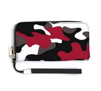 Jubonexis Black White Red Camouflage Pattern PU Leather Clutch Long Bifold Wallet, Coin Purse Credit Pass Case, Durable Card-Holder Money Storage for Women Men