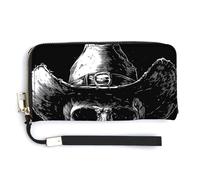 Jubonexis Black White Skull Cowboy Hat Vintage PU Leather Clutch Long Bifold Wallet, Coin Purse Credit Pass Case, Durable Card-Holder Money Storage for Women Men