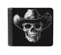 Jubonexis Black White Skull Cowboy Hat Vintage Soft PU Leather Bifold Wallet, Coin Purse Credit Pass Case, Durable Card-Holder Slim Billfold for Men Woman Money Storage