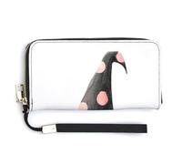 Jubonexis Black Witch Hat with Pink Polka Dots PU Leather Clutch Long Bifold Wallet, Coin Purse Credit Pass Case, Durable Card-Holder Money Storage for Women Men