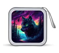 Jubonexis Black Wolf Colorful Forest CD Case DVD Storage Case Portable for Car Home Travel