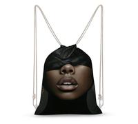 Jubonexis Black Woman's Lips Beautiful Art Drawstring Backpack Canvas String Bag Lightweight Sports Gym Bag for Men Women