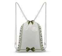 Jubonexis Blank Rectangle Boarder Olive Green Bows Drawstring Backpack Canvas String Bag Lightweight Sports Gym Bag for Men Women