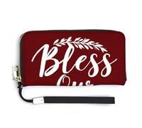 Jubonexis Bless Our Home on Deep Red PU Leather Clutch Long Bifold Wallet, Coin Purse Credit Pass Case, Durable Card-Holder Money Storage for Women Men