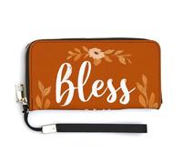 Jubonexis Bless Our Home on Orange PU Leather Clutch Long Bifold Wallet, Coin Purse Credit Pass Case, Durable Card-Holder Money Storage for Women Men