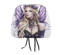Jubonexis Blonde Fairy with Purple Wings Printed Car Headrest Cover,2 Pieces, Elastic Comfort Head Rest Cover for Women Men, Universal Fits Most Cars Van SUV Truck, Car Interior Decor Accessories