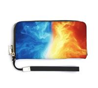 Jubonexis Blue and Orange Hues Abstract PU Leather Clutch Long Bifold Wallet, Coin Purse Credit Pass Case, Durable Card-Holder Money Storage for Women Men