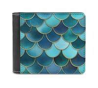 Jubonexis Blue and Teal Fish Scale Shapes Soft PU Leather Bifold Wallet, Coin Purse Credit Pass Case, Durable Card-Holder Slim Billfold for Men Woman Money Storage